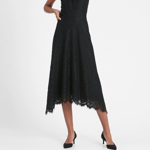 BANANA REPUBLIC Lace Midi Dress Black Size 4 - Picture 2 of 16